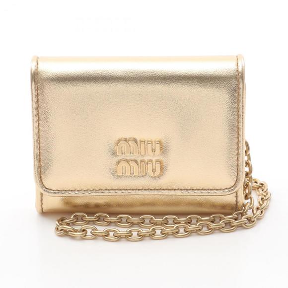 MIU MIU Gold Leather Card Holder - Picture 1 of 7